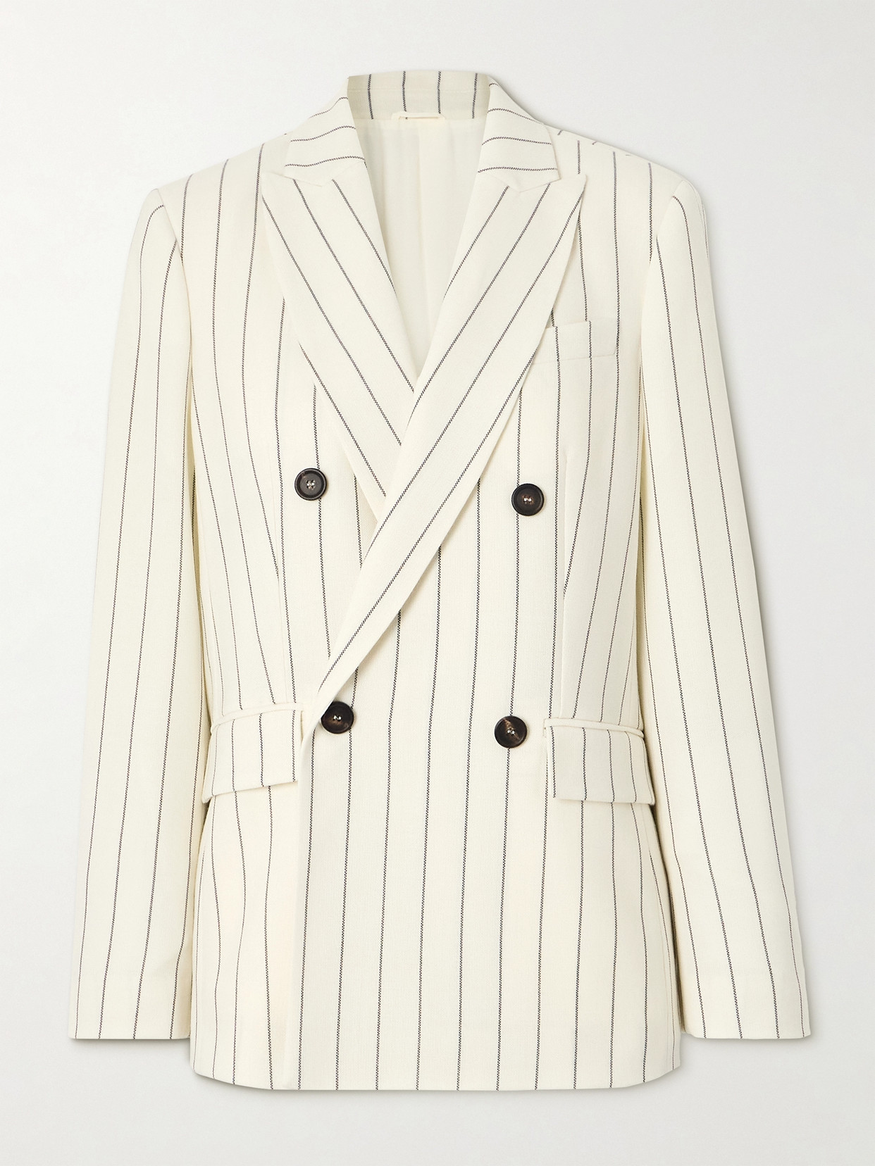 Brunello Cucinelli Panama Pinstriped Grain De Poudre Wool Blazer In White