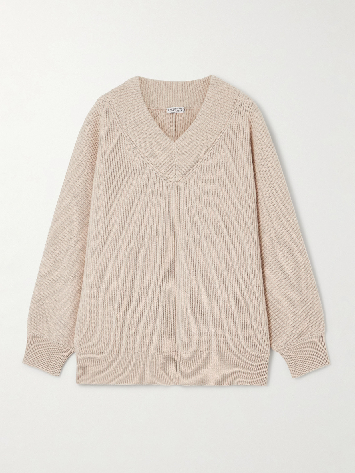 Brunello Cucinelli Ribbed Cashmere Sweater In Neutrals