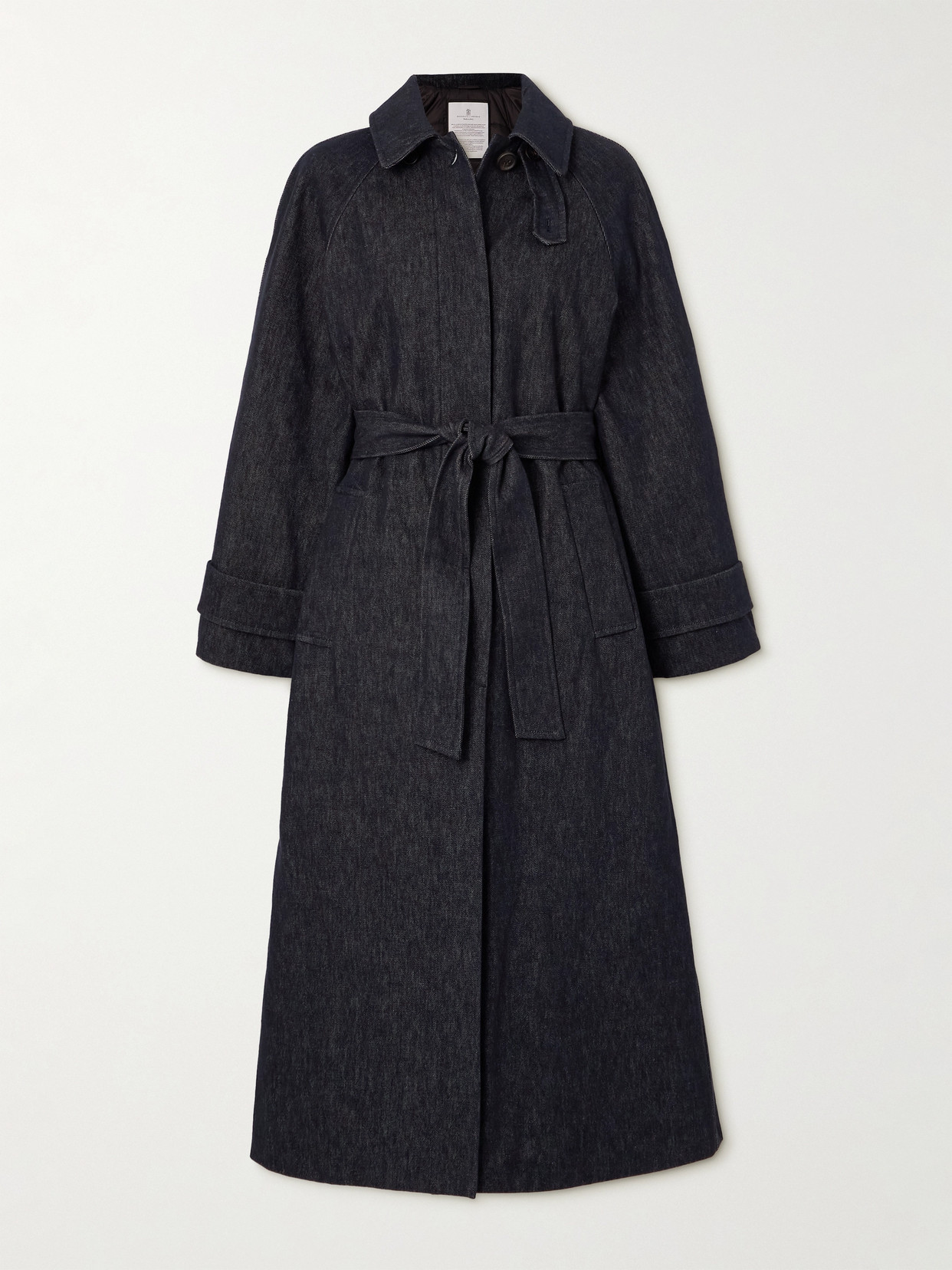 Brunello Cucinelli Belted Denim Trench Coat In Blue