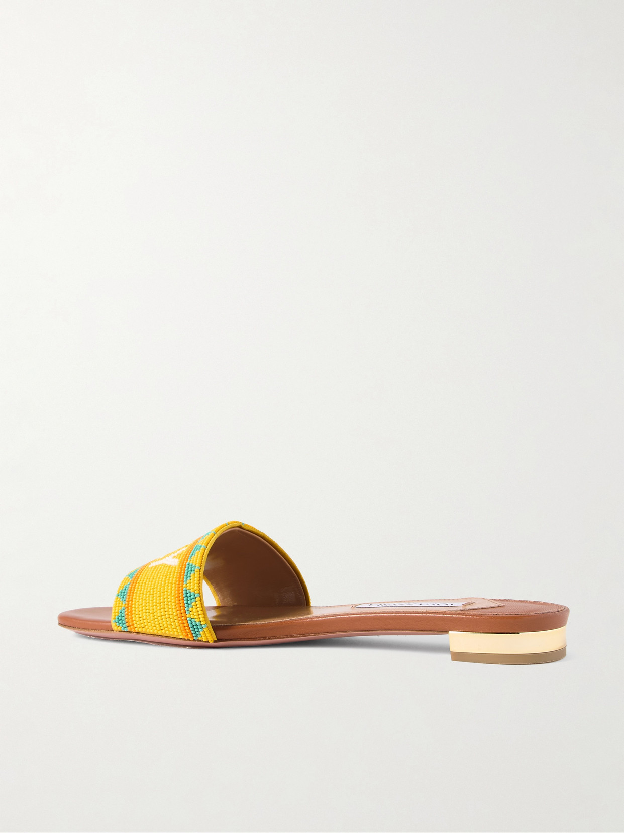 Aquazzura Sicily Beaded Leather Slides In Brown