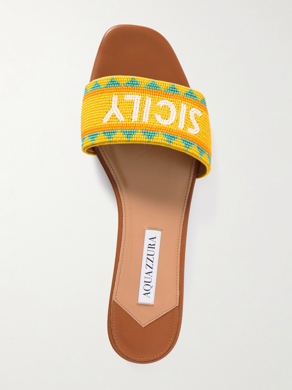 Aquazzura Sicily Beaded Leather Slides In Brown
