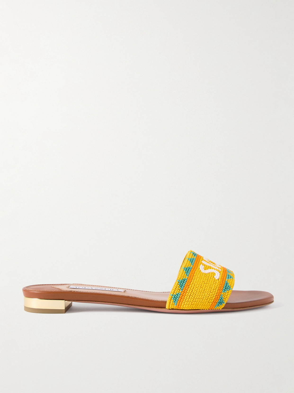 Aquazzura Sicily Beaded Leather Slides In Brown