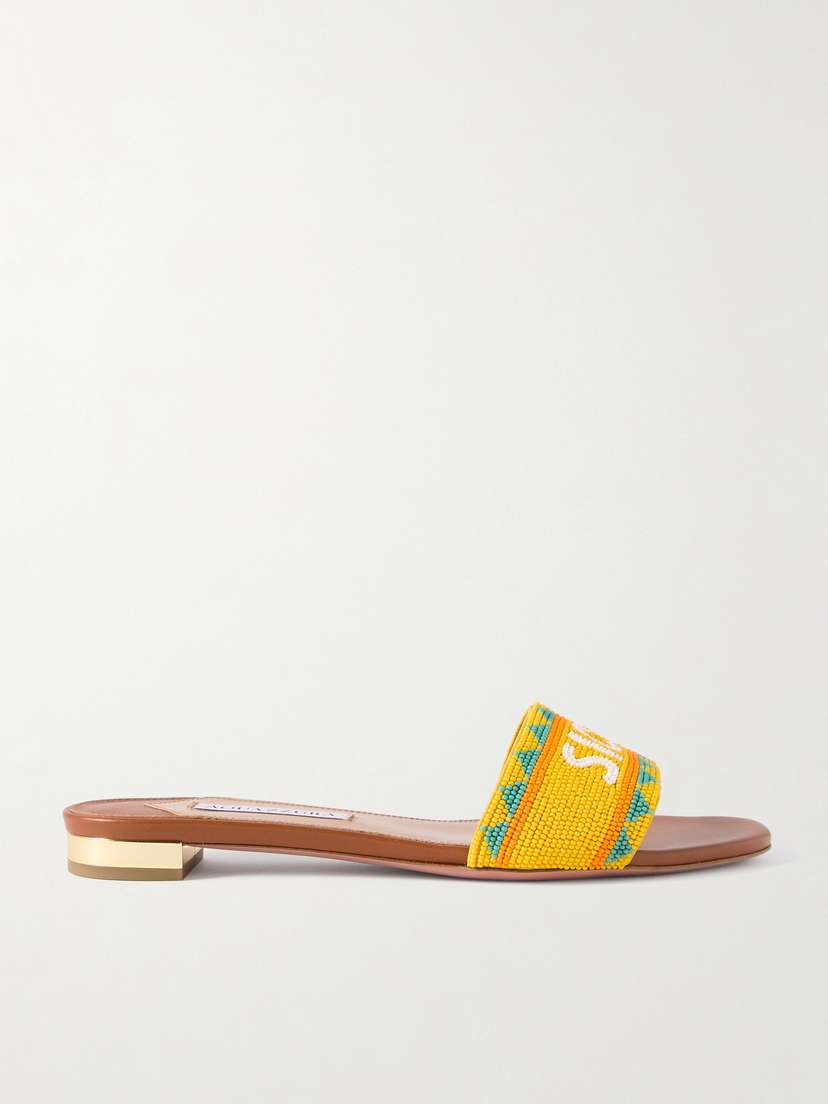 Aquazzura Sicily Beaded Leather Slides