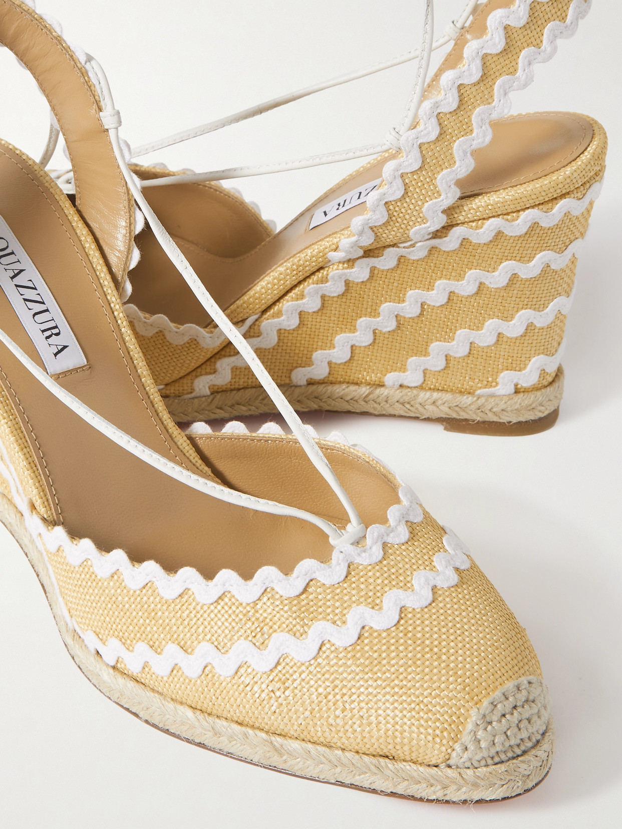 Shop Aquazzura Ric Rac 85 Raffia Wedge Espadrilles In Neutrals