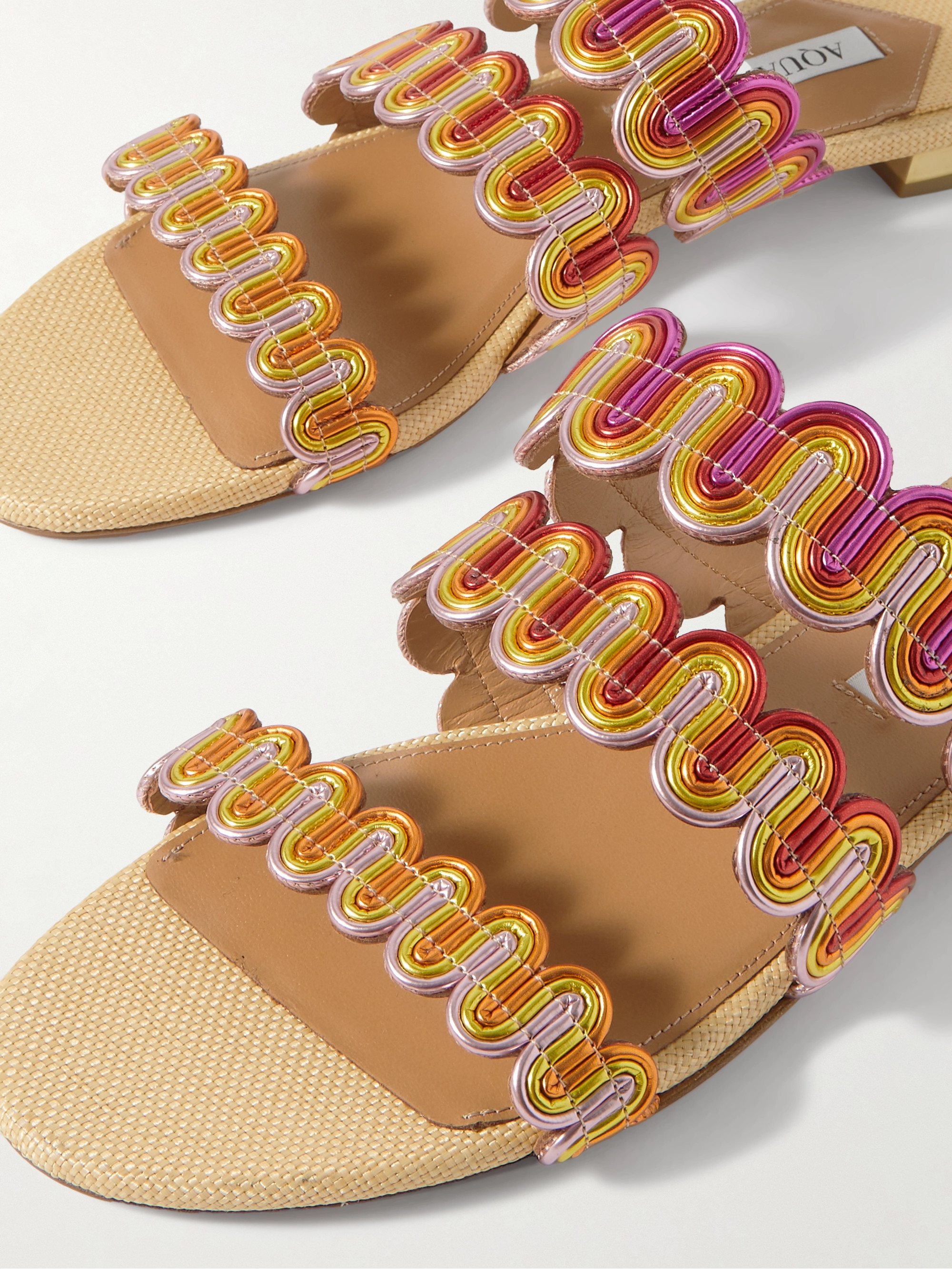 AQUAZZURA Wavy metallic leather slides thumbnail