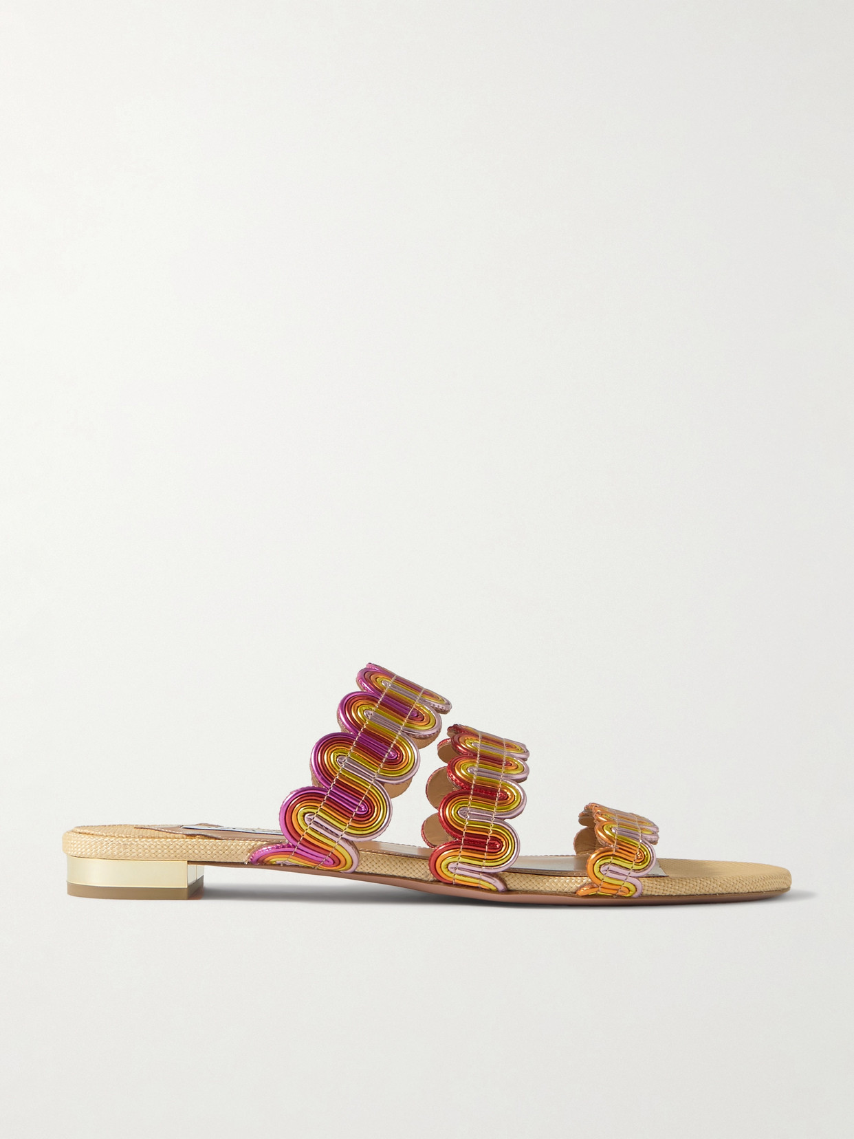 Aquazzura Wavy Metallic Leather Slides In Gold