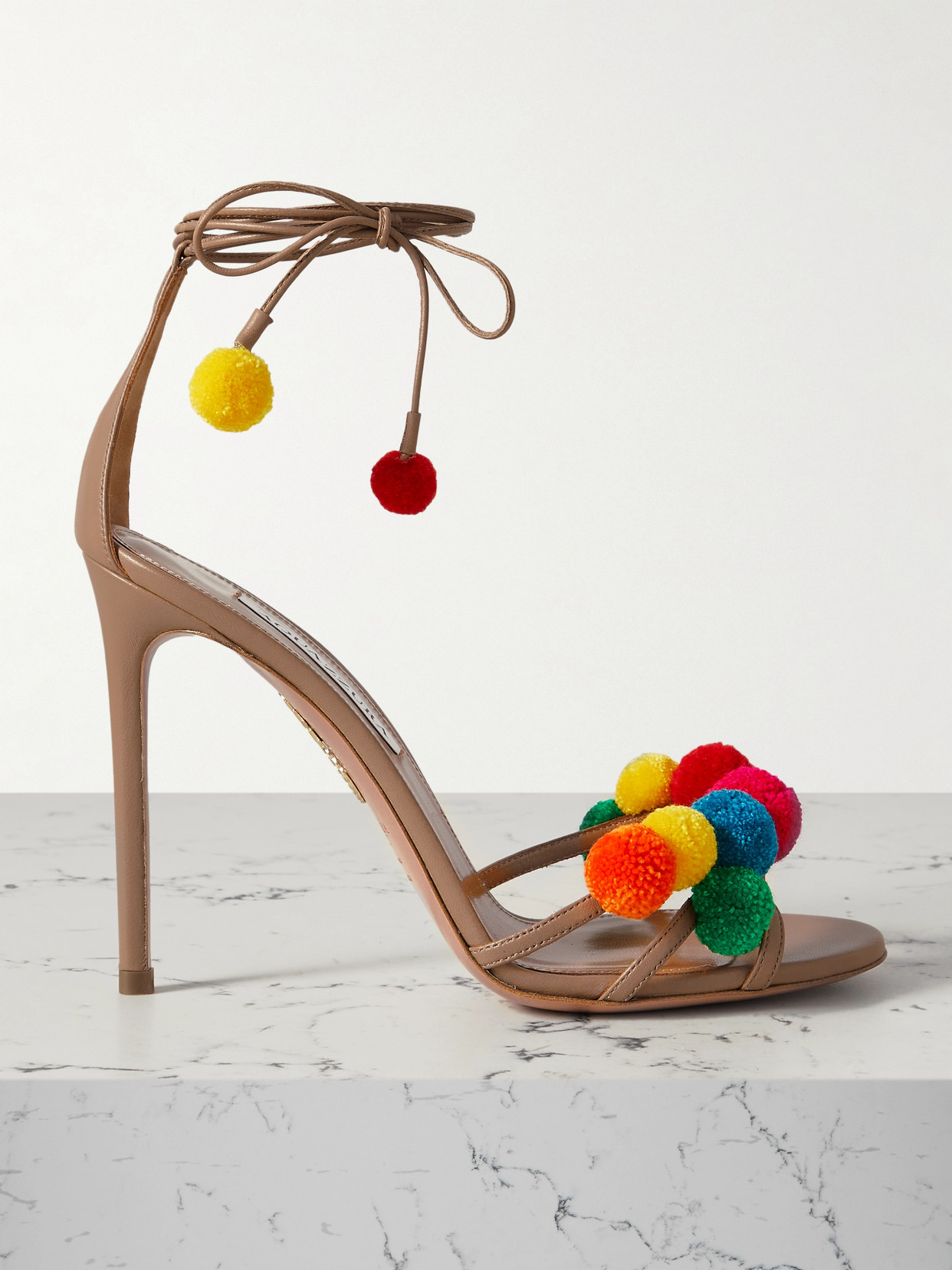 Aquazzura Fiesta 105 Embellished Leather Sandals In Neutrals