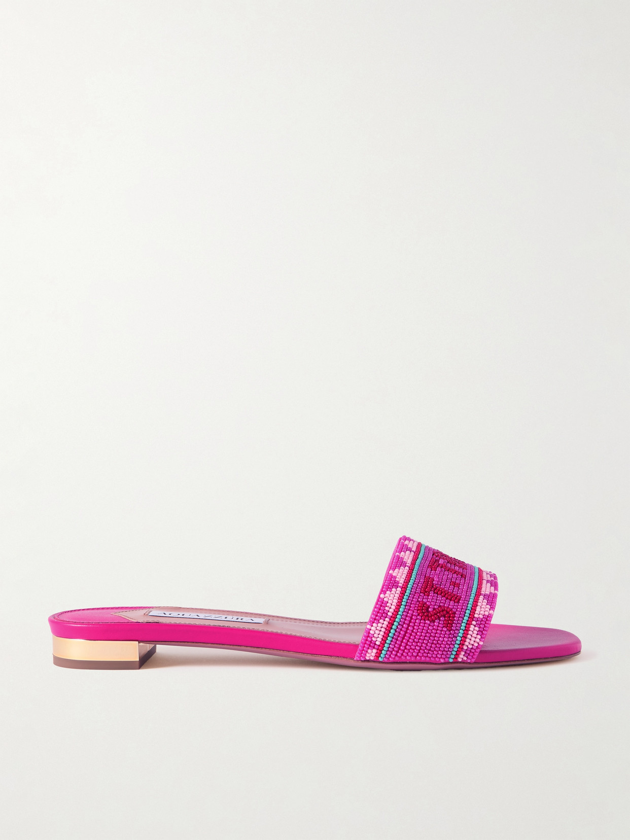 Aquazzura St. Tropez Beaded Leather Slides In Pink