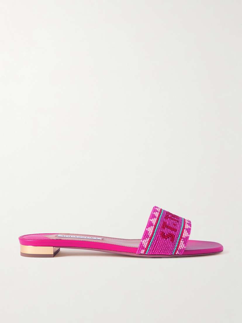 Aquazzura St. Tropez Beaded Leather Slides