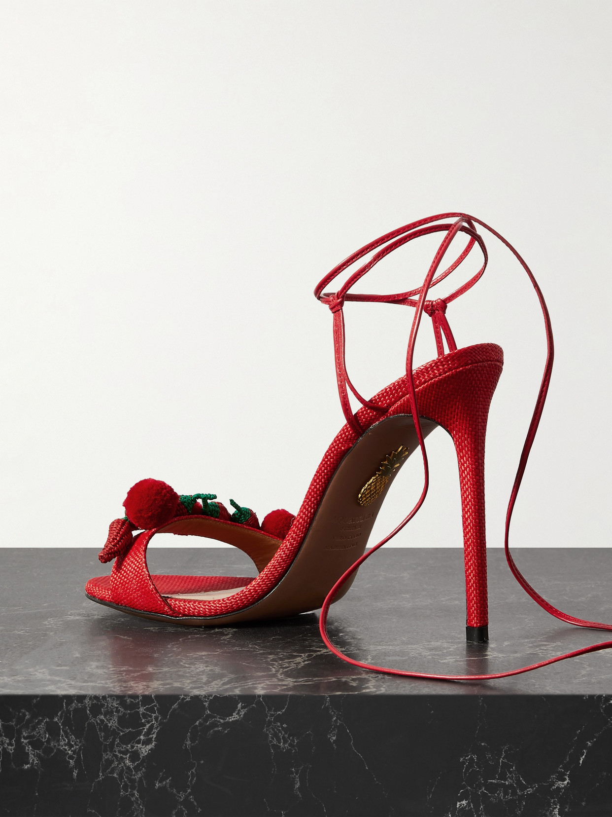 Shop Aquazzura Chilli 105 Embellished Raffia And Leather Sandals In Red