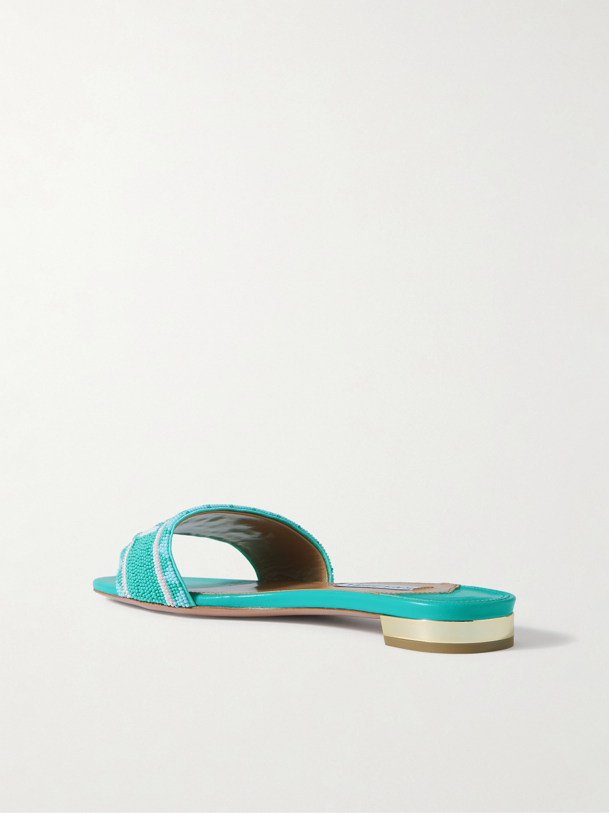 Aquazzura Capri Beaded Leather Slides In Blue