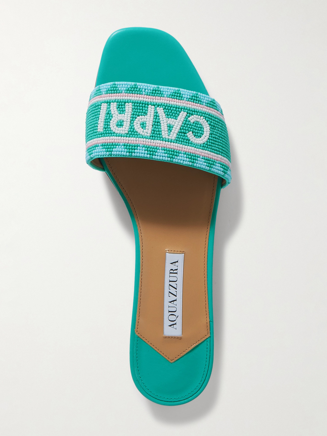 Aquazzura Capri Beaded Leather Slides In Blue