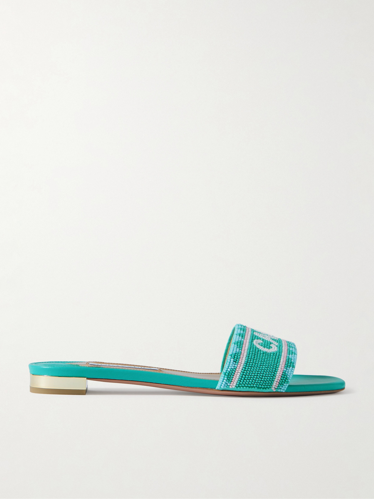 Aquazzura Capri Beaded Leather Slides In Blue