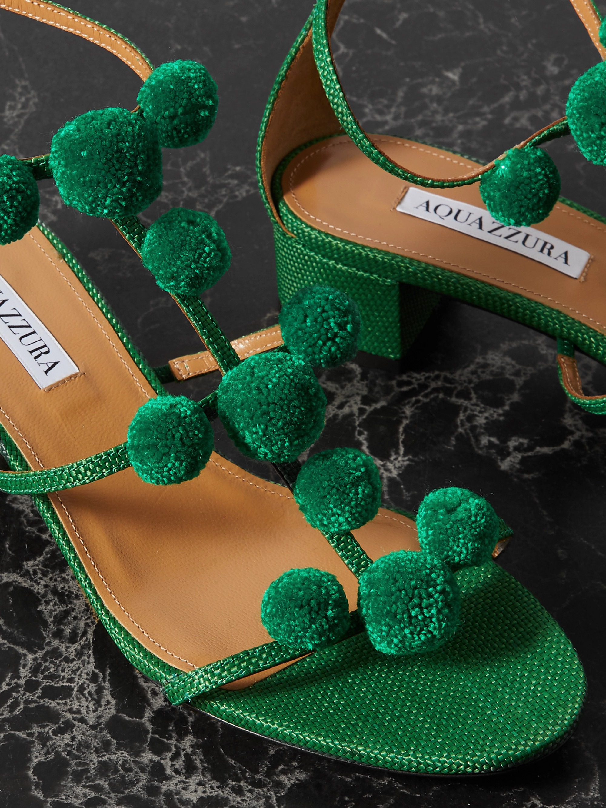 AQUAZZURA Fiesta 35 pompom-embellished raffia sandals thumbnail