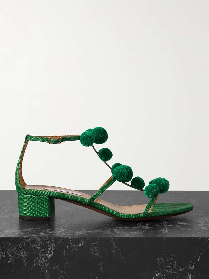 Aquazzura Fiesta 35 Pompom-embellished Raffia Sandals