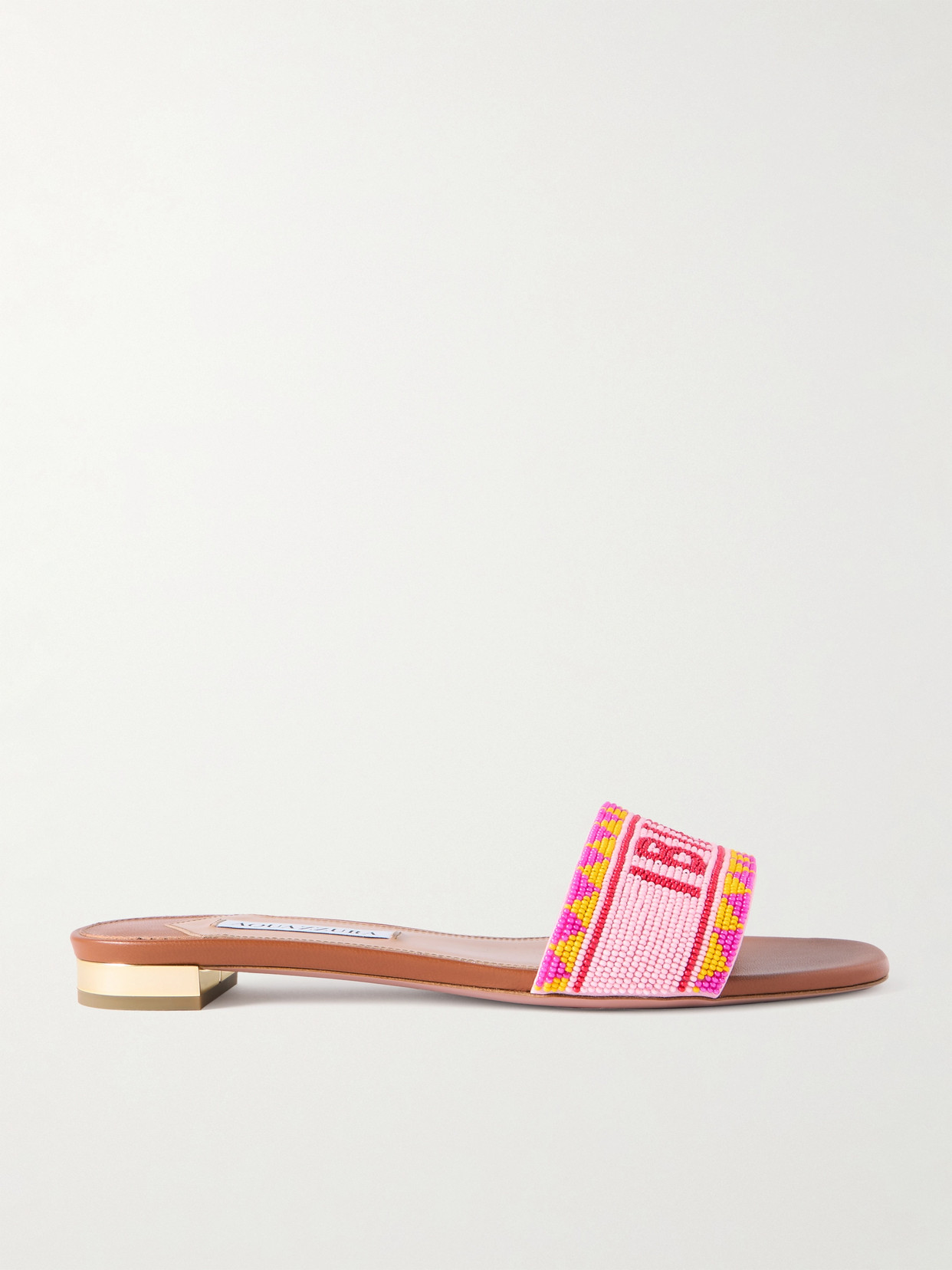 Aquazzura - Ibiza Beaded Leather Slides - Brown