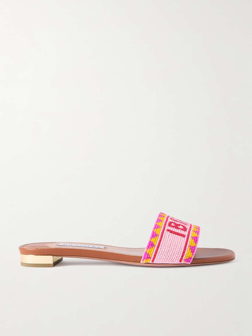 Aquazzura Ibiza Beaded Leather Slides