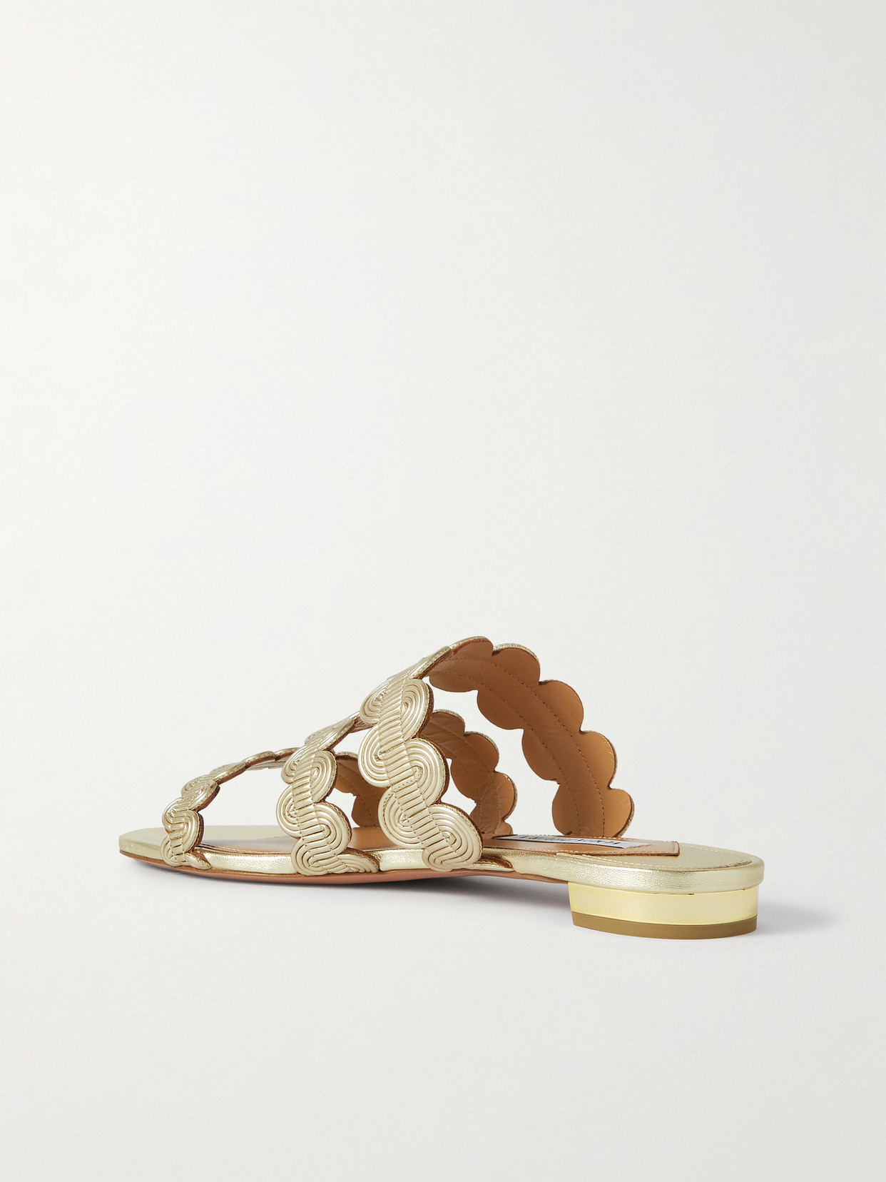 Aquazzura Wavy Metallic Leather Slides In Gold