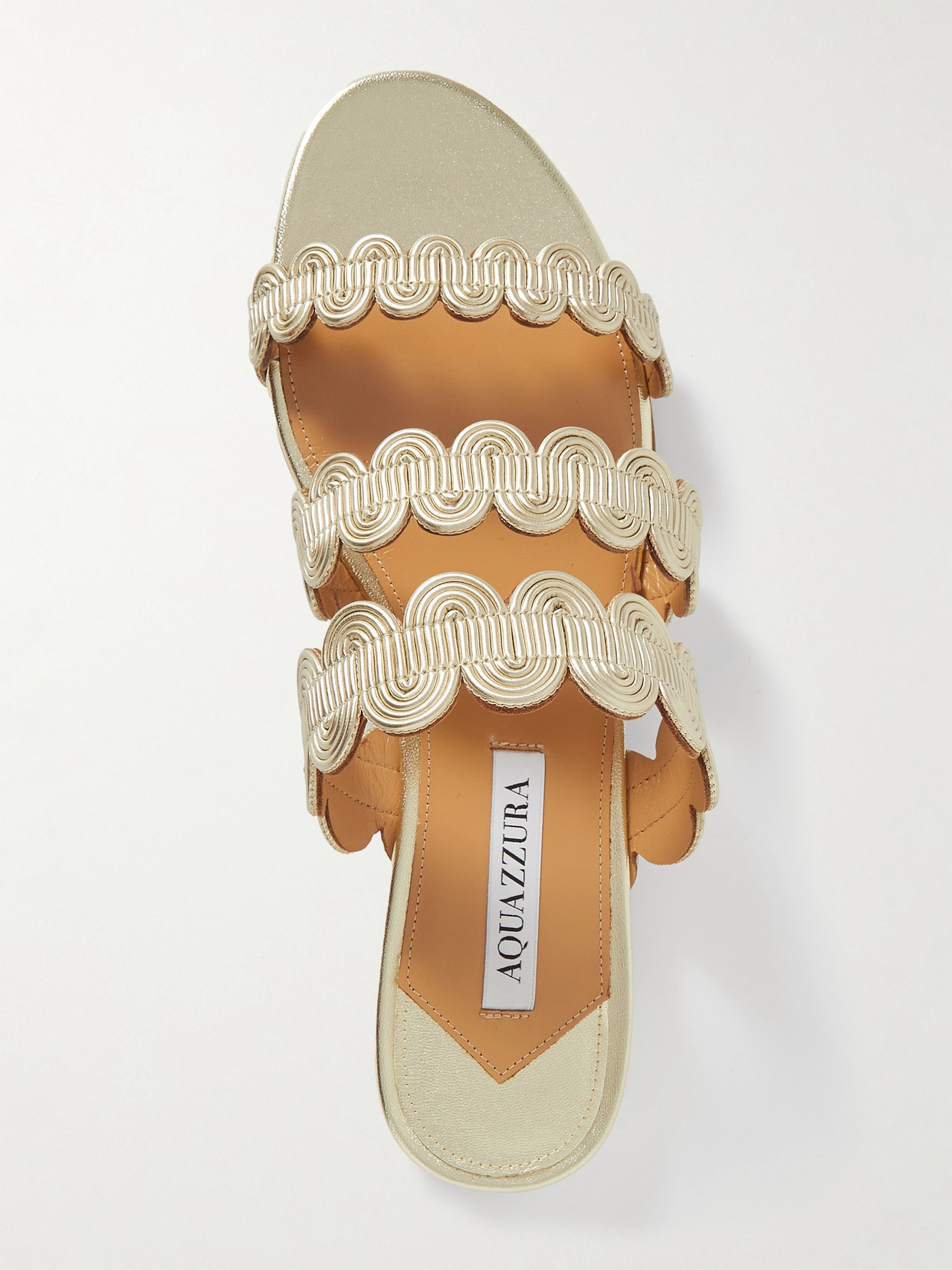 Aquazzura Wavy Metallic Leather Slides In Gold