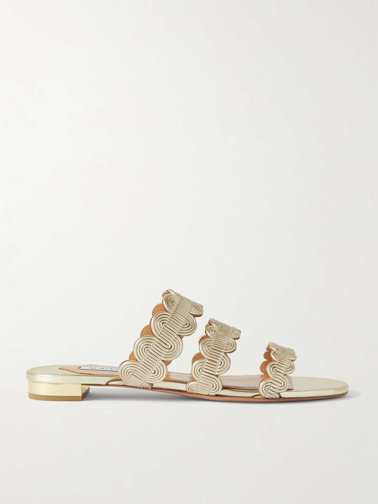 Aquazzura Wavy Metallic Leather Slides In Gold