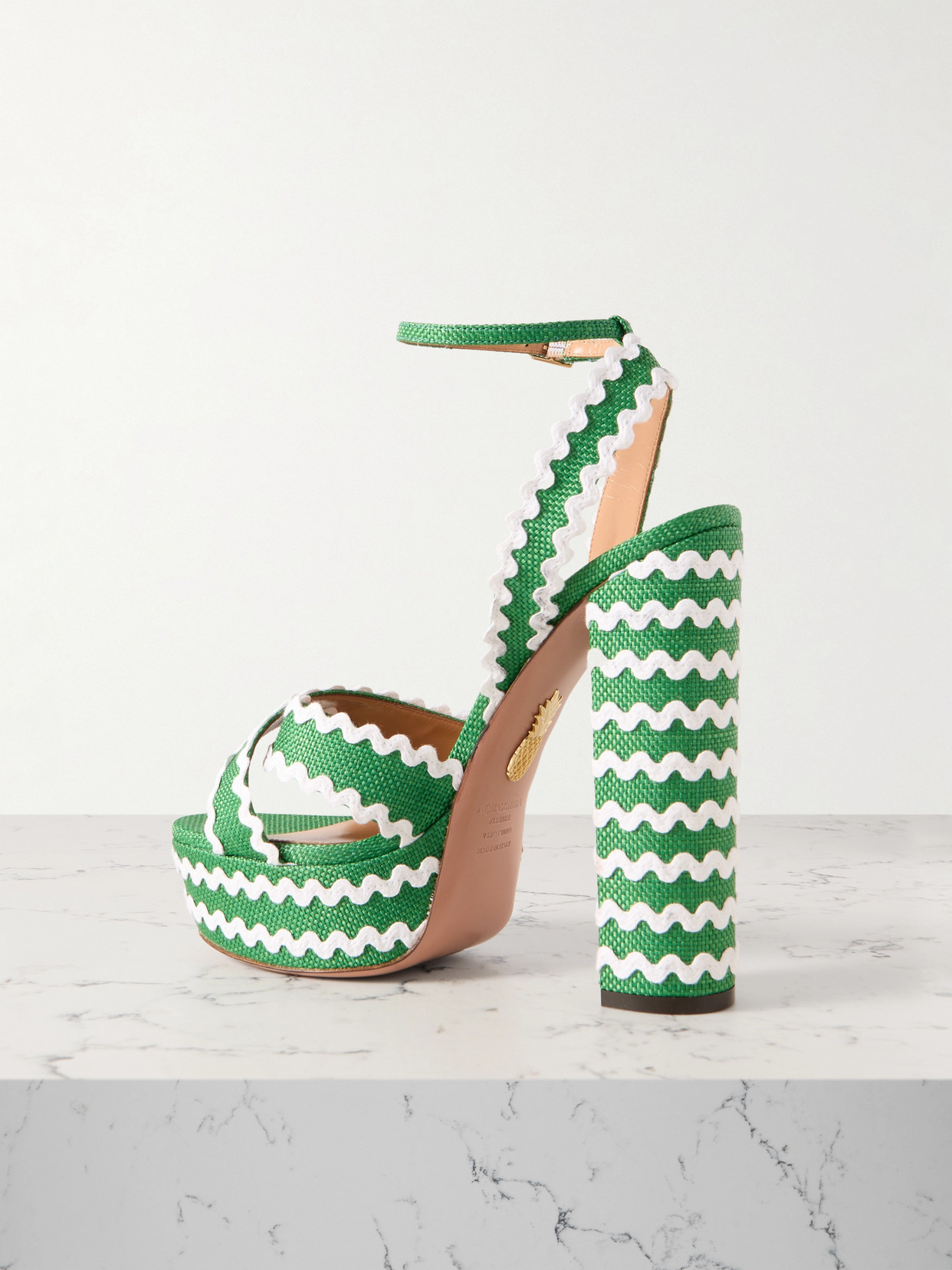 Aquazzura Ric Rac 140 Raffia Platform Sandals In Green