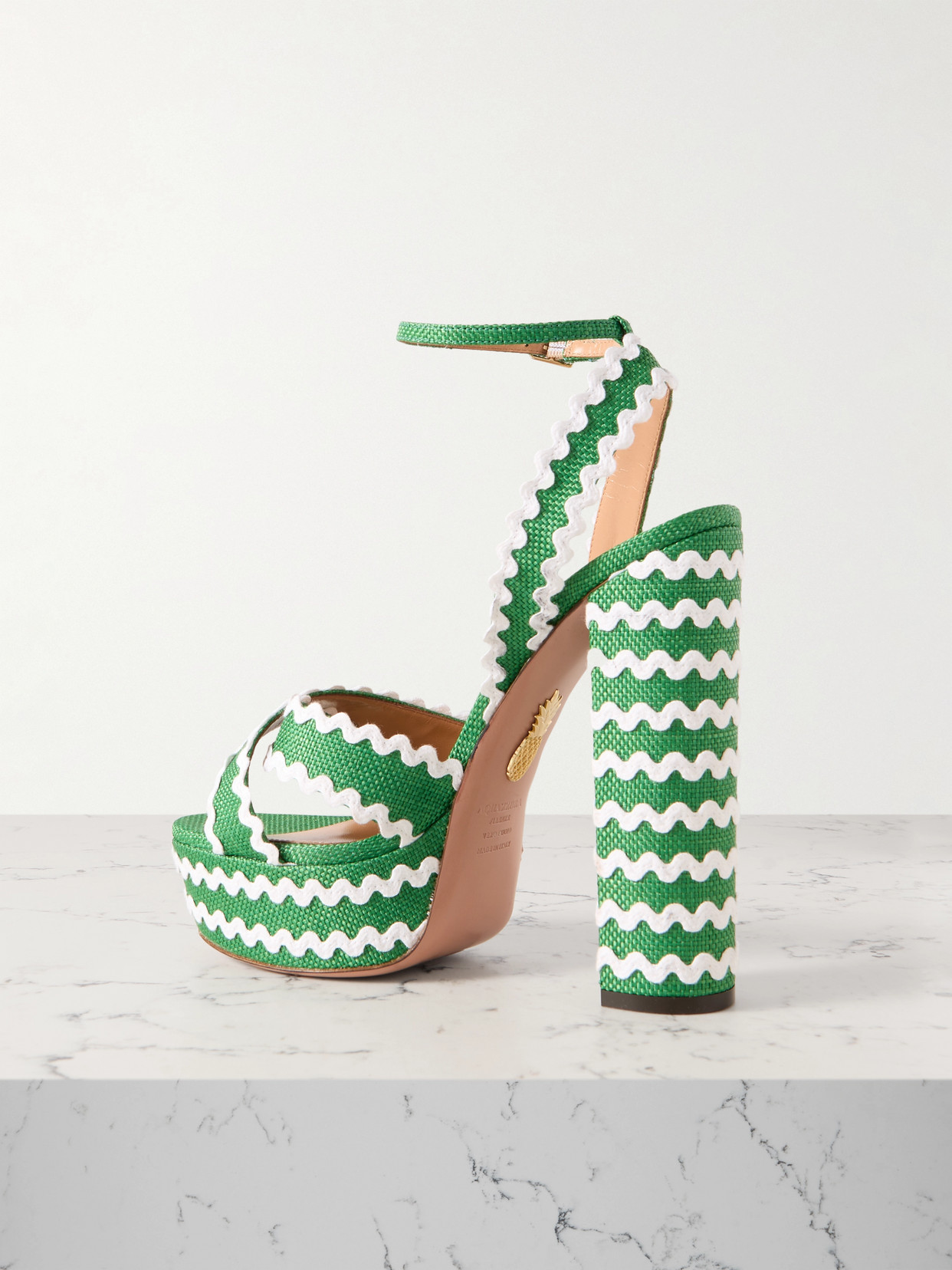 Shop Aquazzura Ric Rac 140 Raffia Platform Sandals In Green