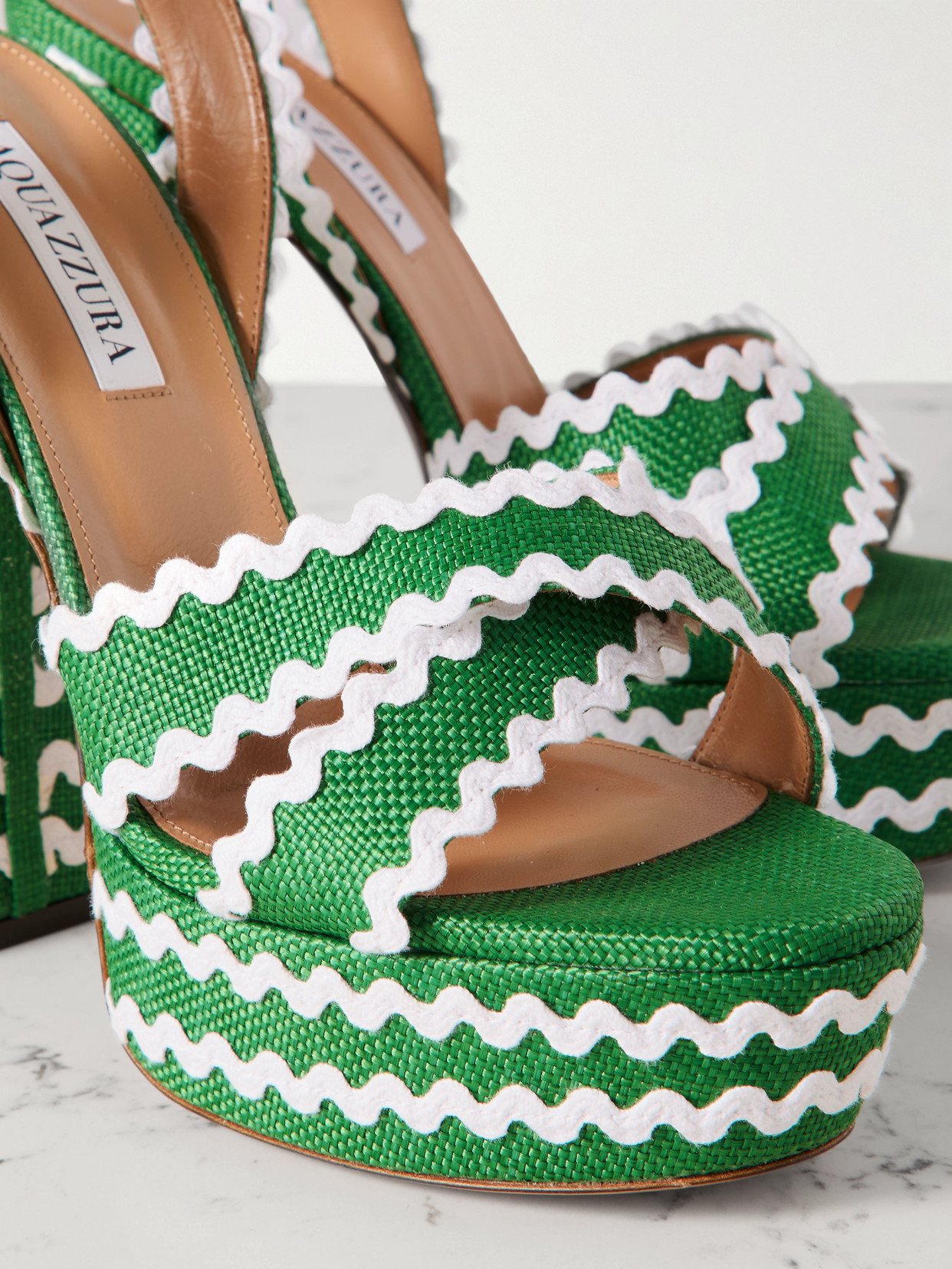 Shop Aquazzura Ric Rac 140 Raffia Platform Sandals In Green