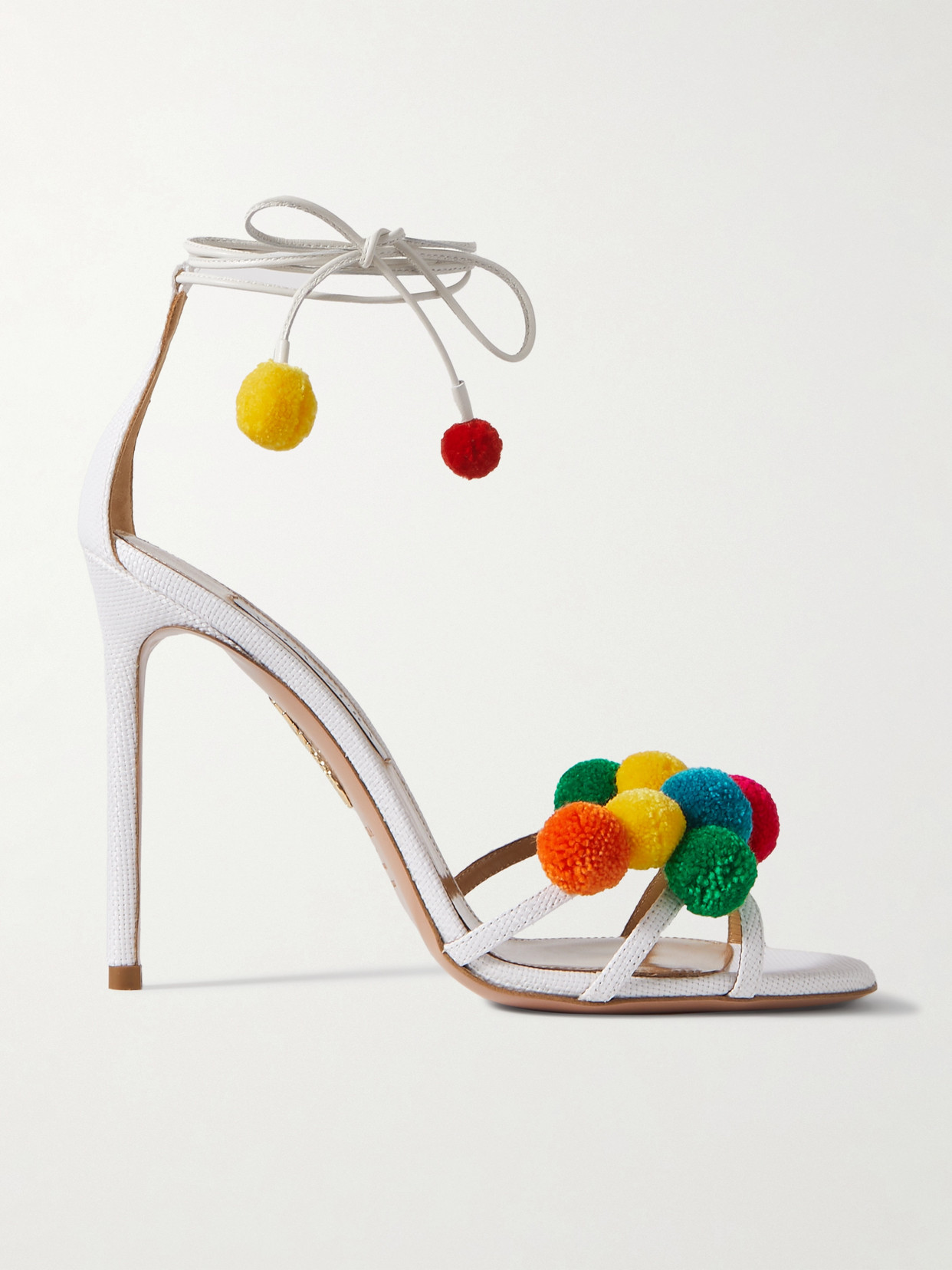 Aquazzura Fiesta 105 Embellished Raffia And Leather Sandals In White