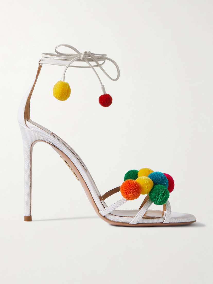 Aquazzura Fiesta 105 Embellished Raffia And Leather Sandals