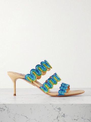 AQUAZZURA Wavy 65 metallic leather mules