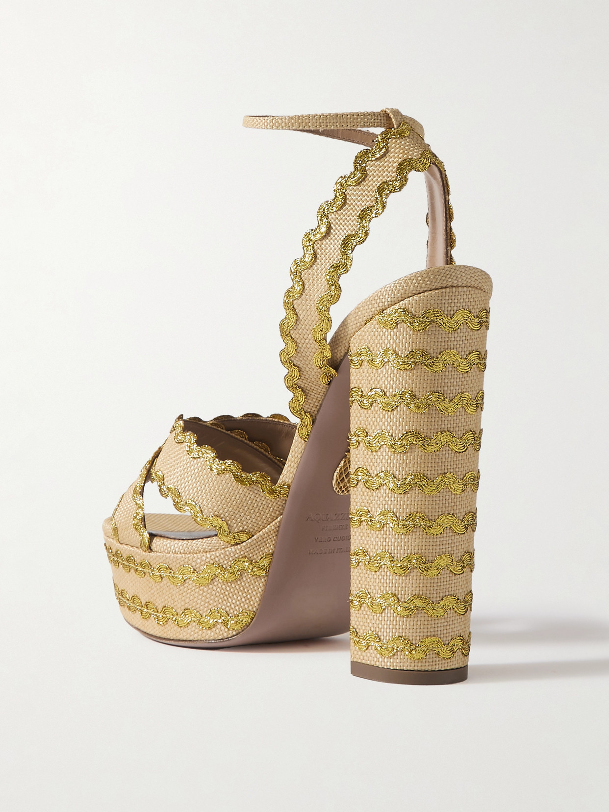 Shop Aquazzura Ric Rac 140 Raffia Platform Sandals In Neutrals