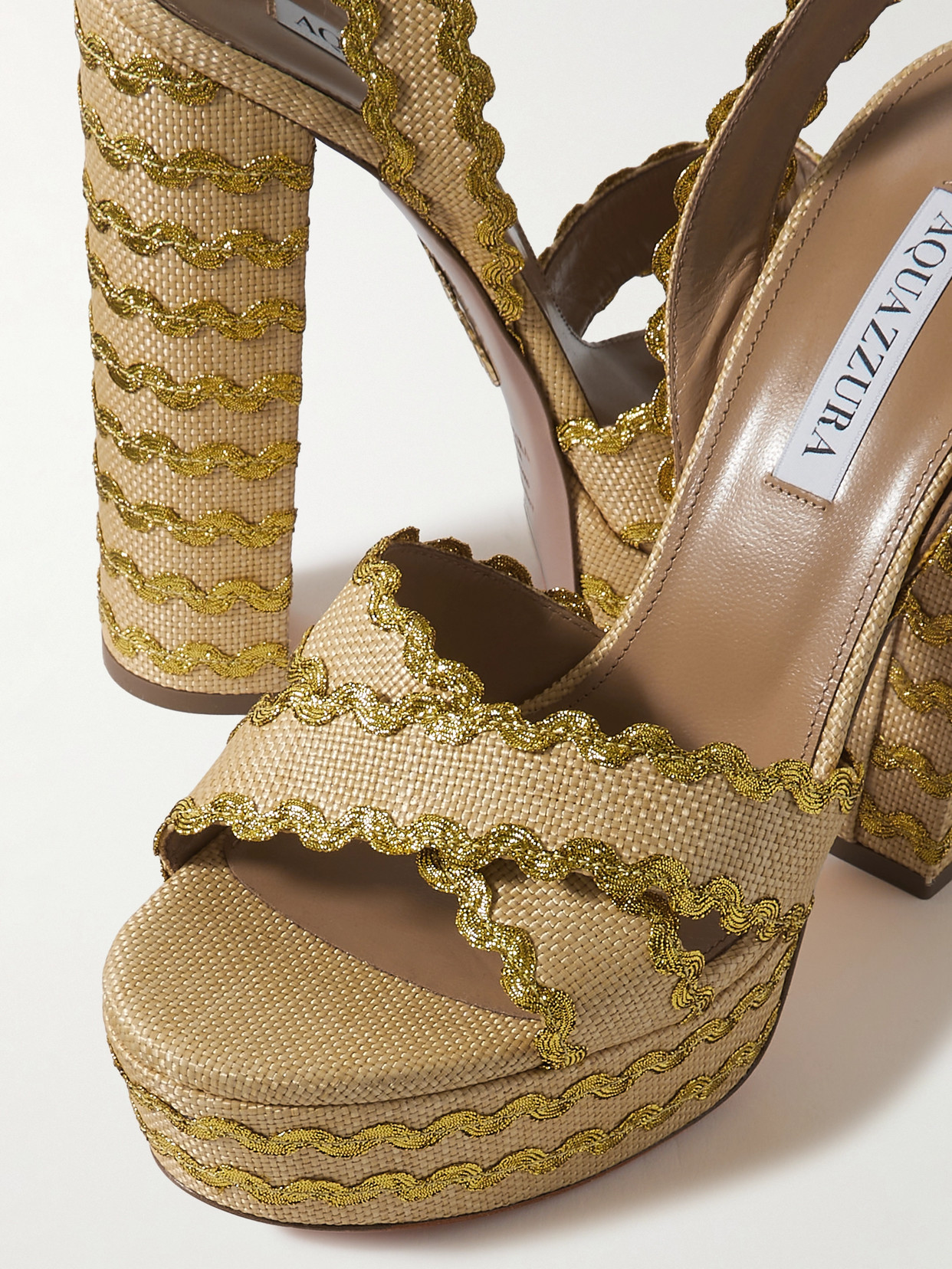 Aquazzura Ric Rac 140 Raffia Platform Sandals In Neutrals
