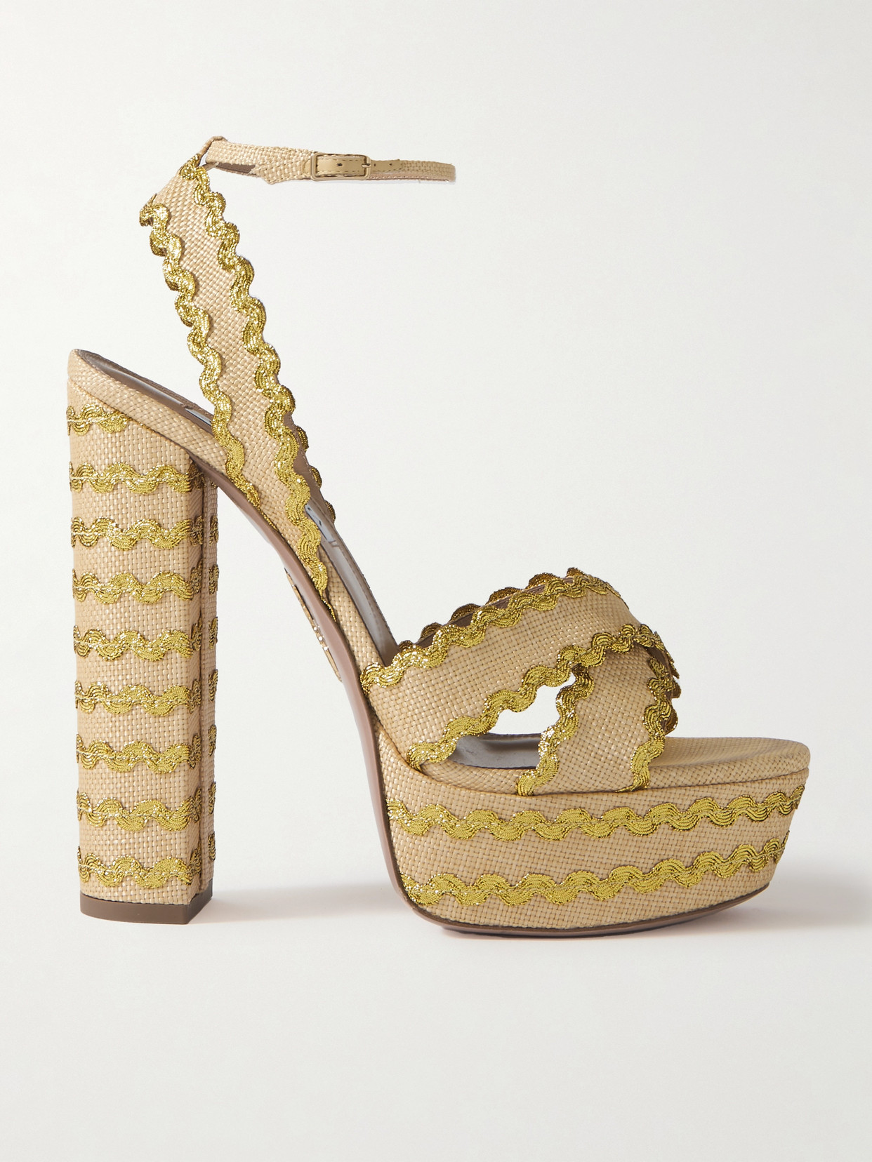 Aquazzura Ric Rac 140 Raffia Platform Sandals In Neutrals