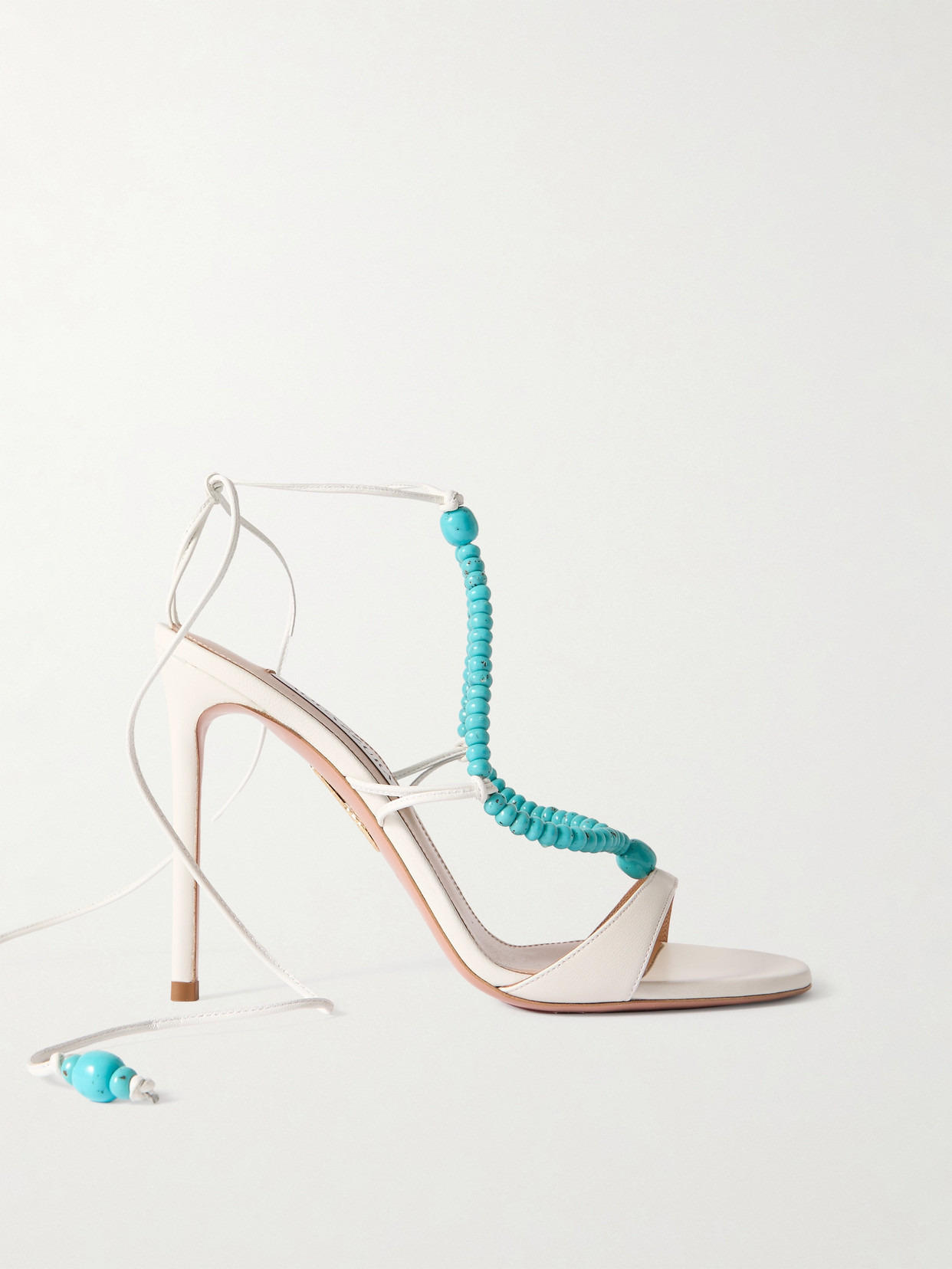 Aquazzura Amalfi 105 Beaded Leather Sandals In White