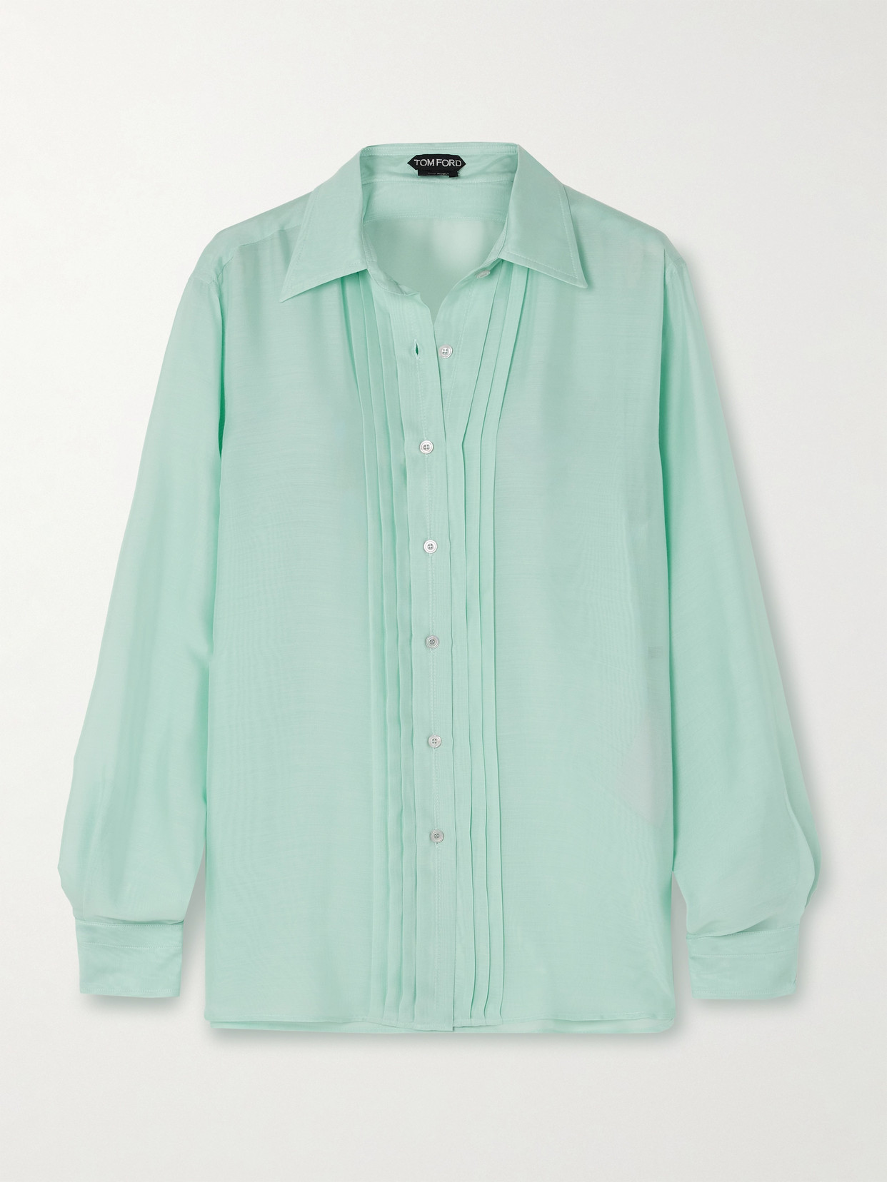 Tom Ford Pleated Silk Shirt In Blue