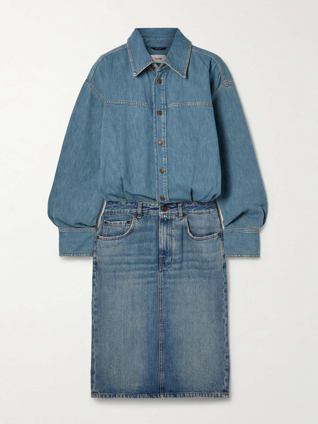 Haikure - Joelle Two-tone Organic Denim Shirt Dress - Blue