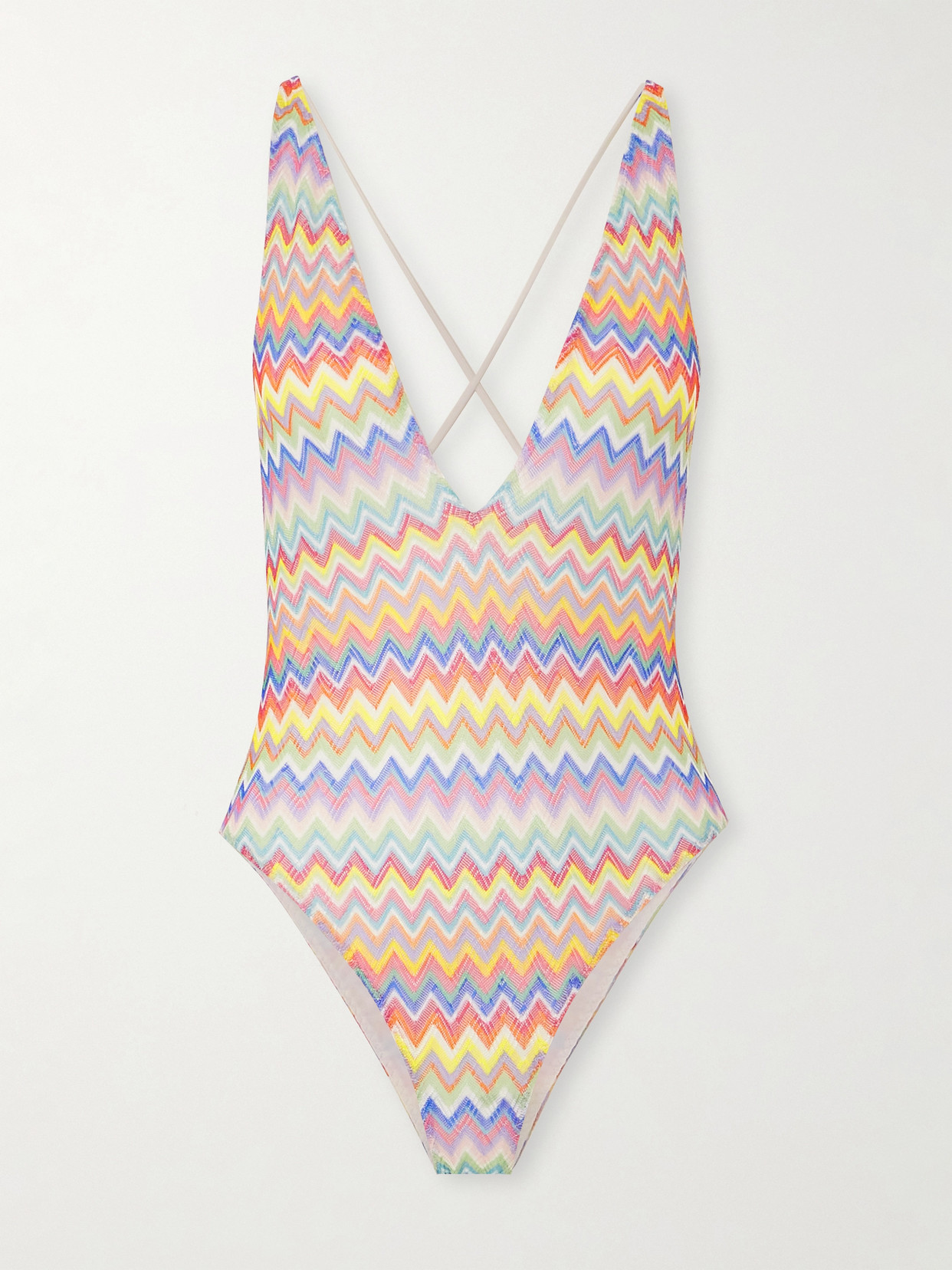 Missoni Striped Crochet-knit Swimsuit In Multi