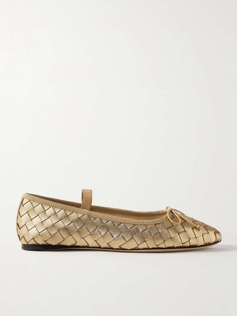 Loeffler Randall Leonie Grosgrain-trimmed Woven Metallic Leather Mary Jane Ballet Flats