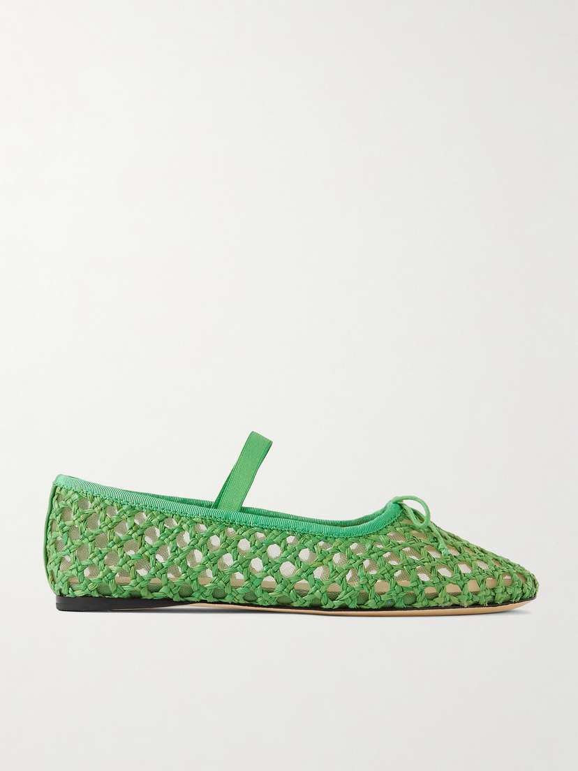 Loeffler Randall Leonie Grosgrain-trimmed Raffia Mary Jane Ballet Flats