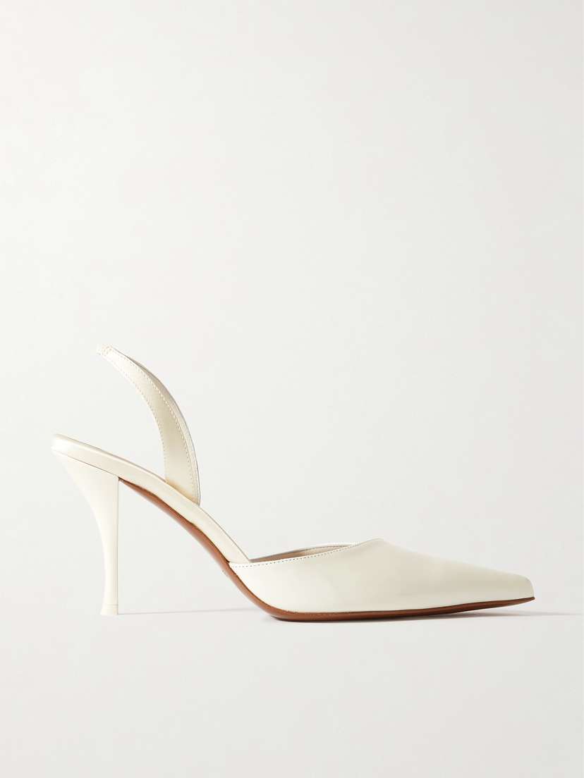 NEOUS Samaya Asymmetric Leather-trimmed Satin Slingback Pumps
