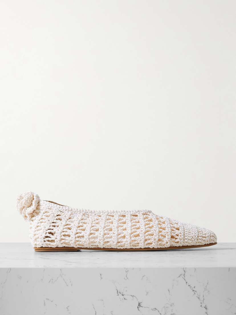 Magda Butrym Appliquéd Crocheted Cotton And Silk-blend Ballet Flats