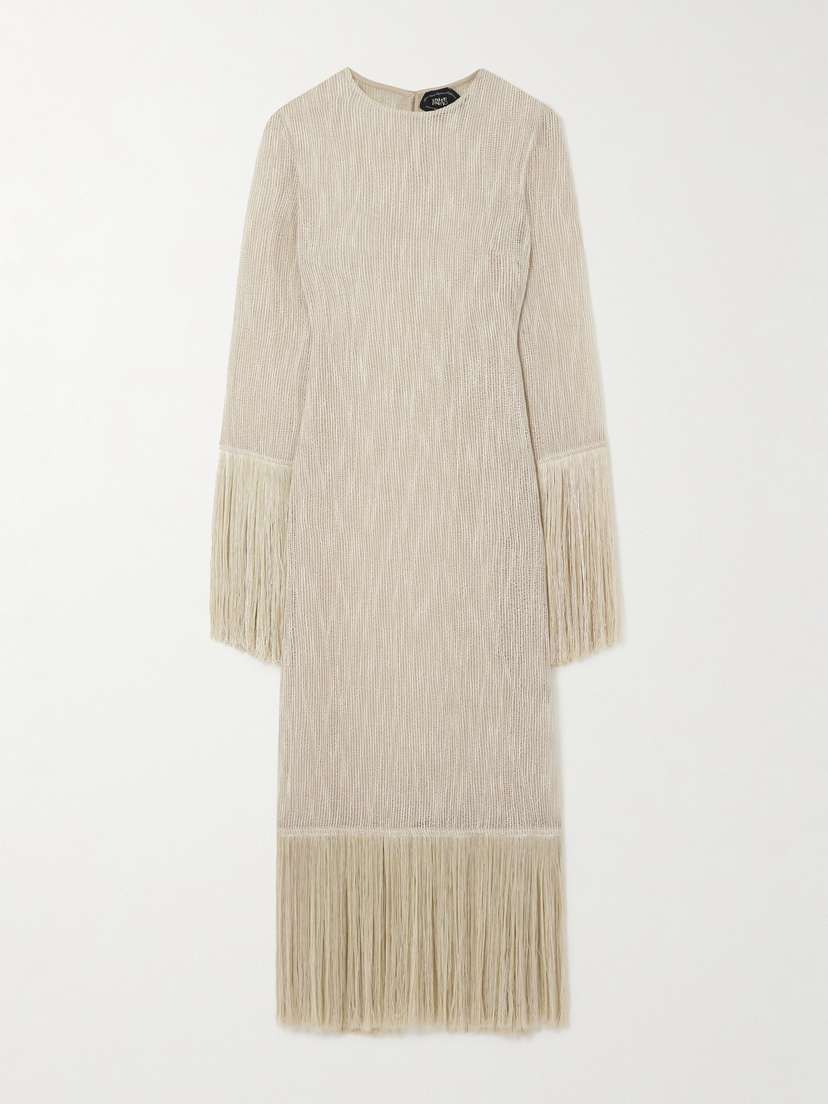 Taller Marmo Nile Fringed Open-knit Linen And Cotton-blend Gown - IT36