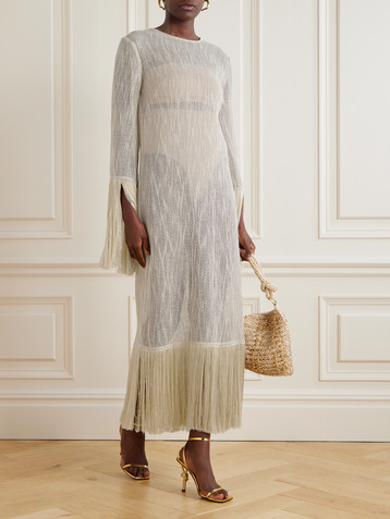 Taller Marmo Nile fringed open-knit linen and cotton-blend gown