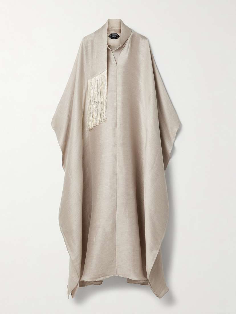 Taller Marmo Ottawa Fringed Scarf-detailed Linen-blend Dupioni Kaftan