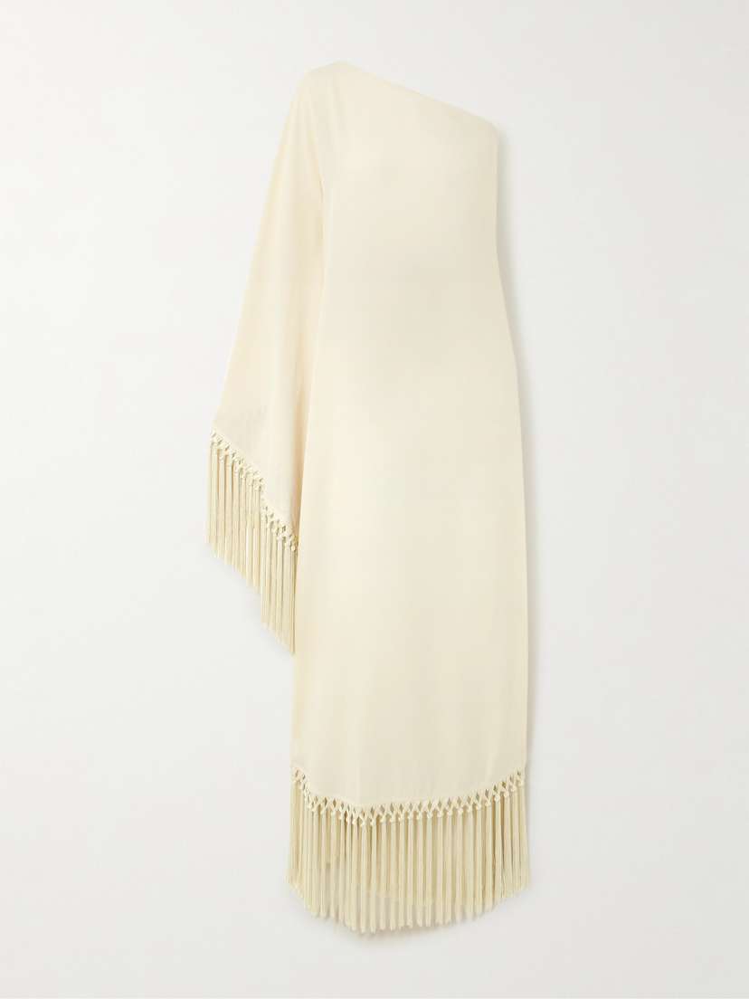 Taller Marmo Arno One-sleeve Fringed Cady Gown
