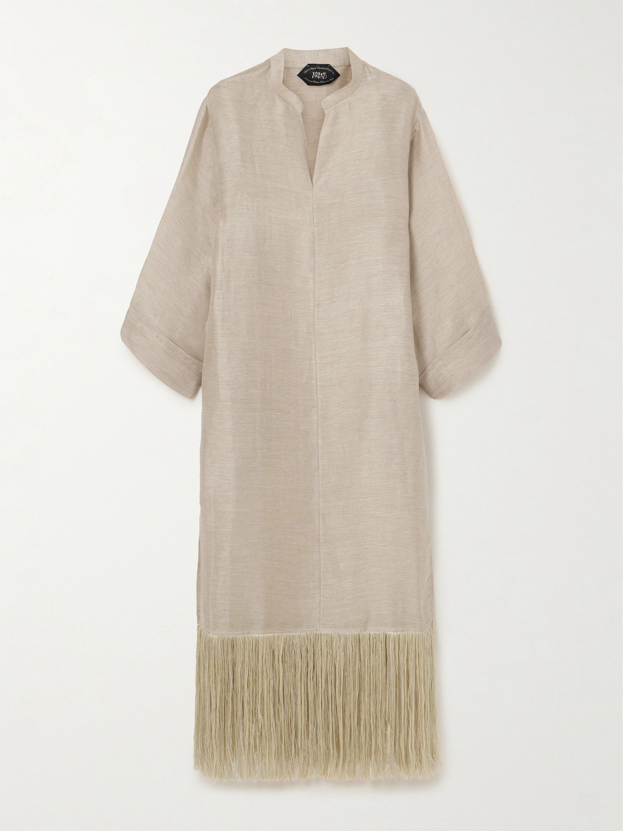 Taller Marmo Tigris Fringed Linen-blend Dupioni Gown In Ecru