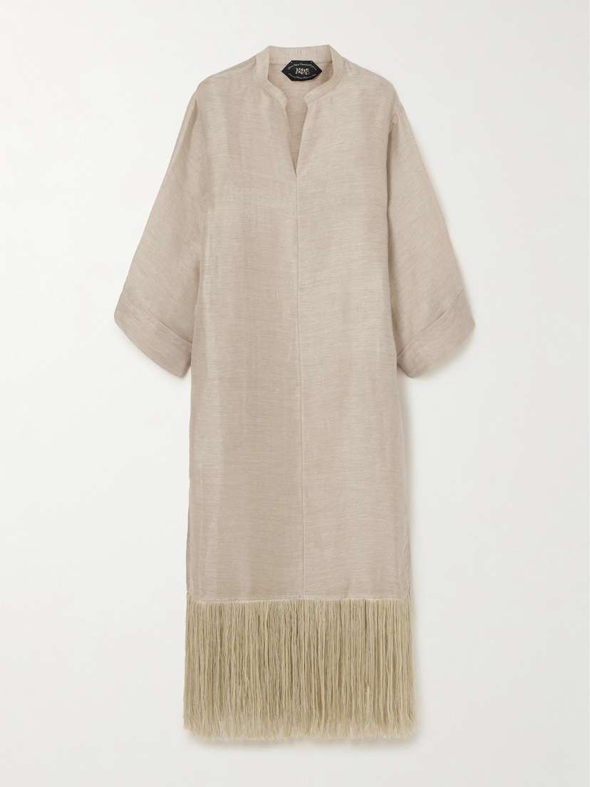 Taller Marmo Tigris Fringed Linen-blend Dupioni Gown
