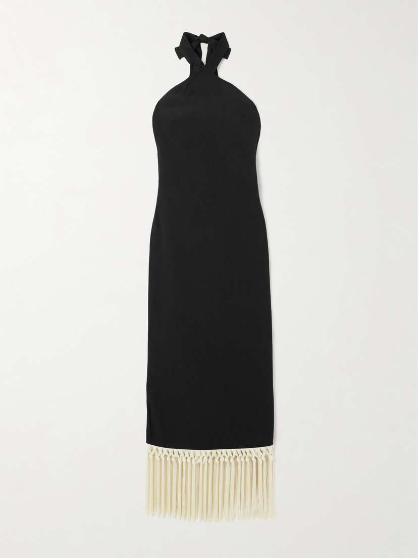 Taller Marmo Nina Fringed Cady Halterneck Midi Dress