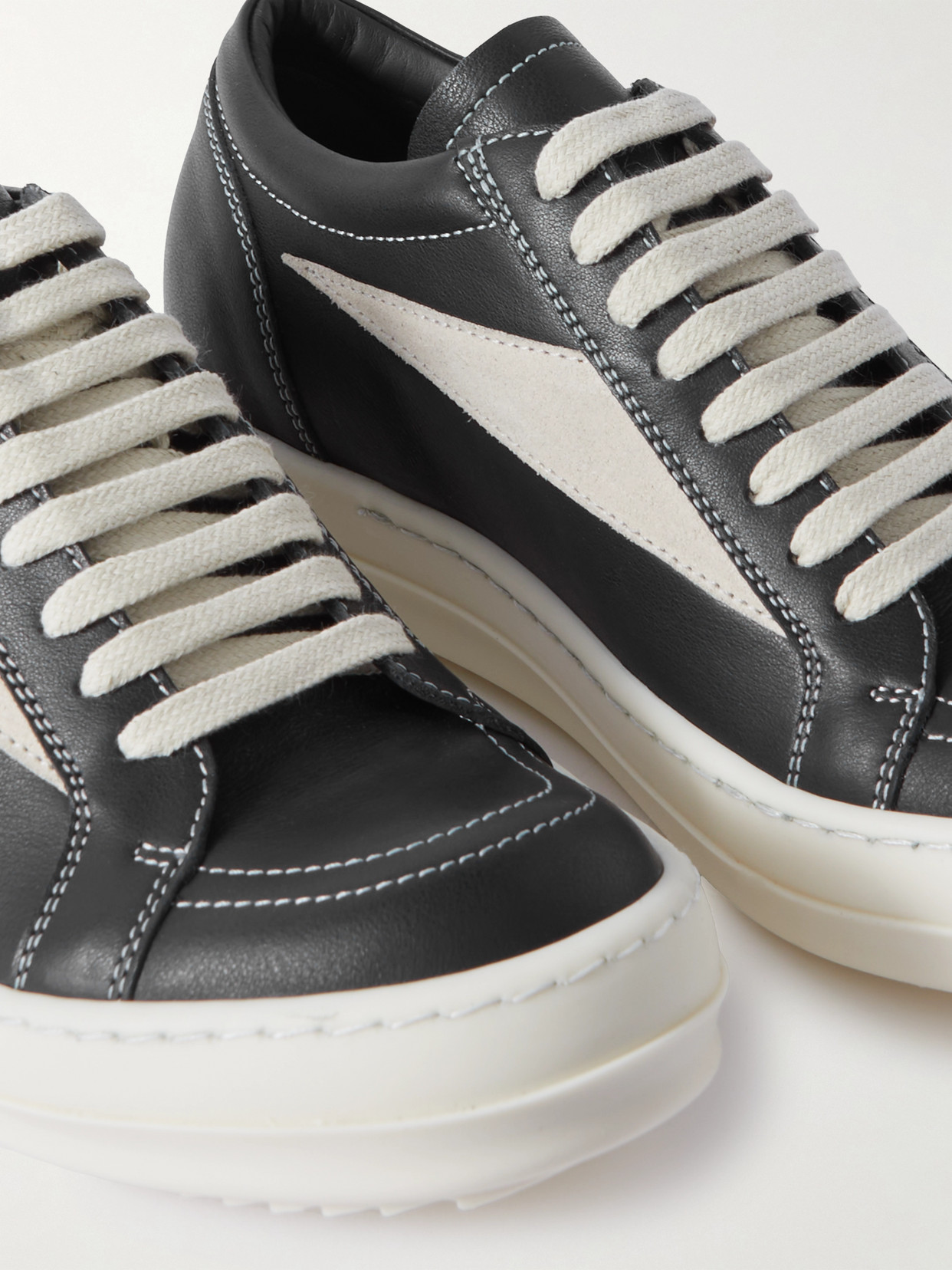 Rick Owens Women Black Low Top Sneakers With Contrasting Stitching In Leather Woman In Black