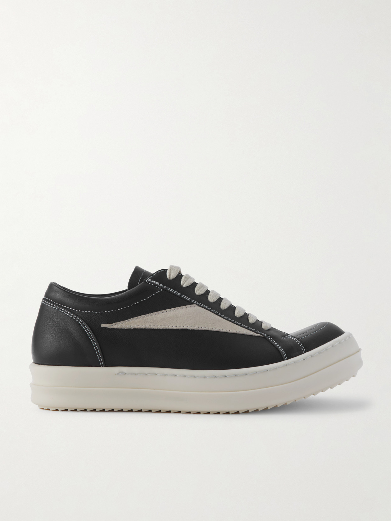 Rick Owens Women Black Low Top Sneakers With Contrasting Stitching In Leather Woman In Black